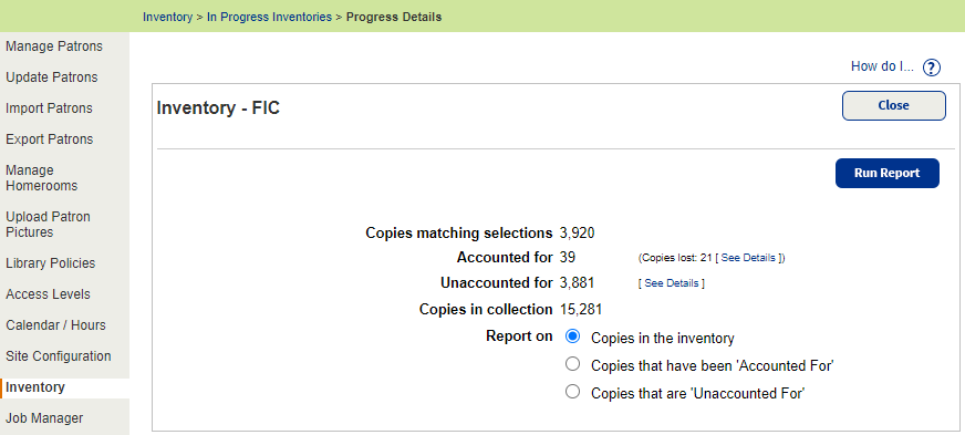 Progress Details for an in-progress inventory.